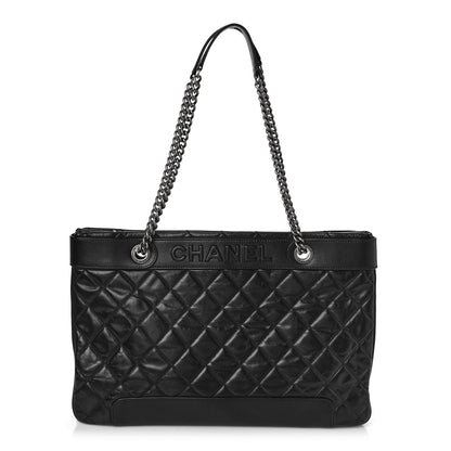 Chanel Glazed Calfskin Quilted Shopping Tote Black 1 of 11