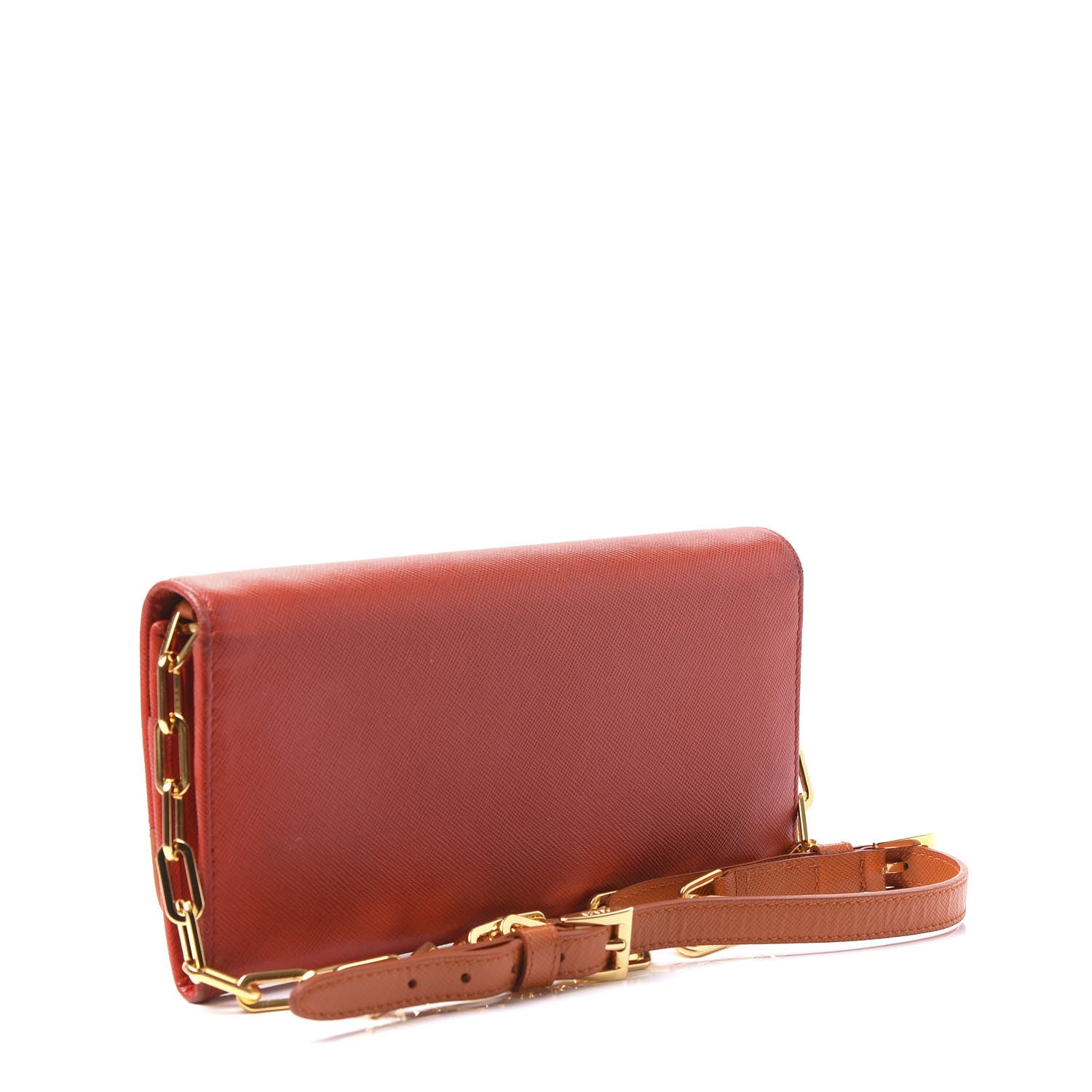 Prada Saffiano Bi-Color Chain Wallet Bacca Rame 2 of 9