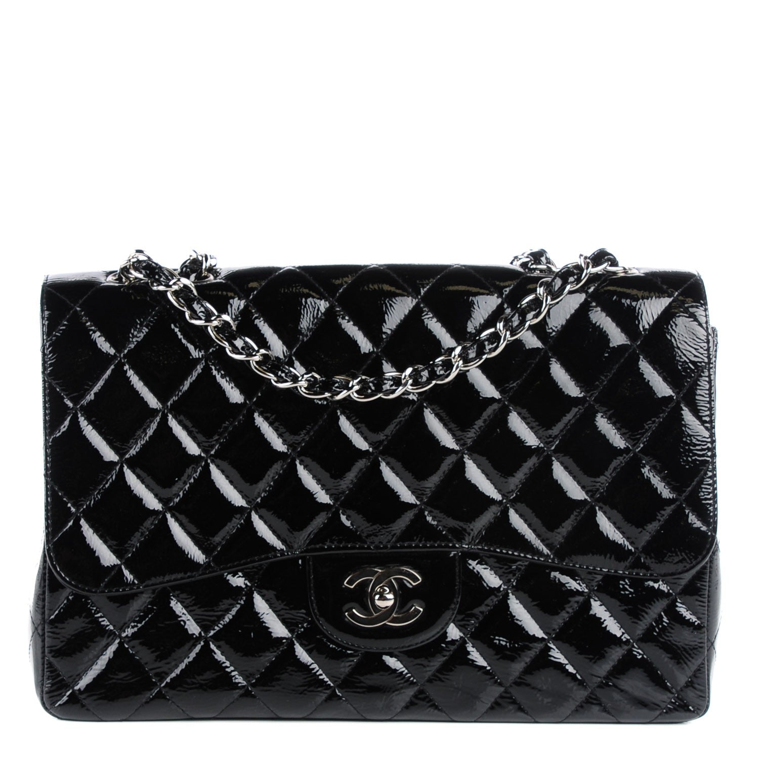 Chanel Distressed Patent Quilted Jumbo Single Flap Black 1 of 8