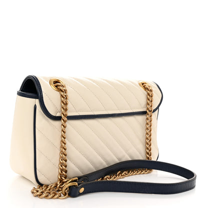 Gucci Vintage Effect Calfskin Matelasse Diagonal Small Torchon GG Marmont Shoulder Bag Mystic White Blue Agata 3 of 10