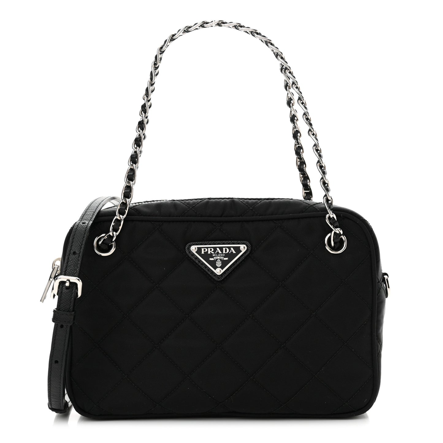Nylon Tessuto Impuntu Quilted Bandoliera Crossbody Bag Black