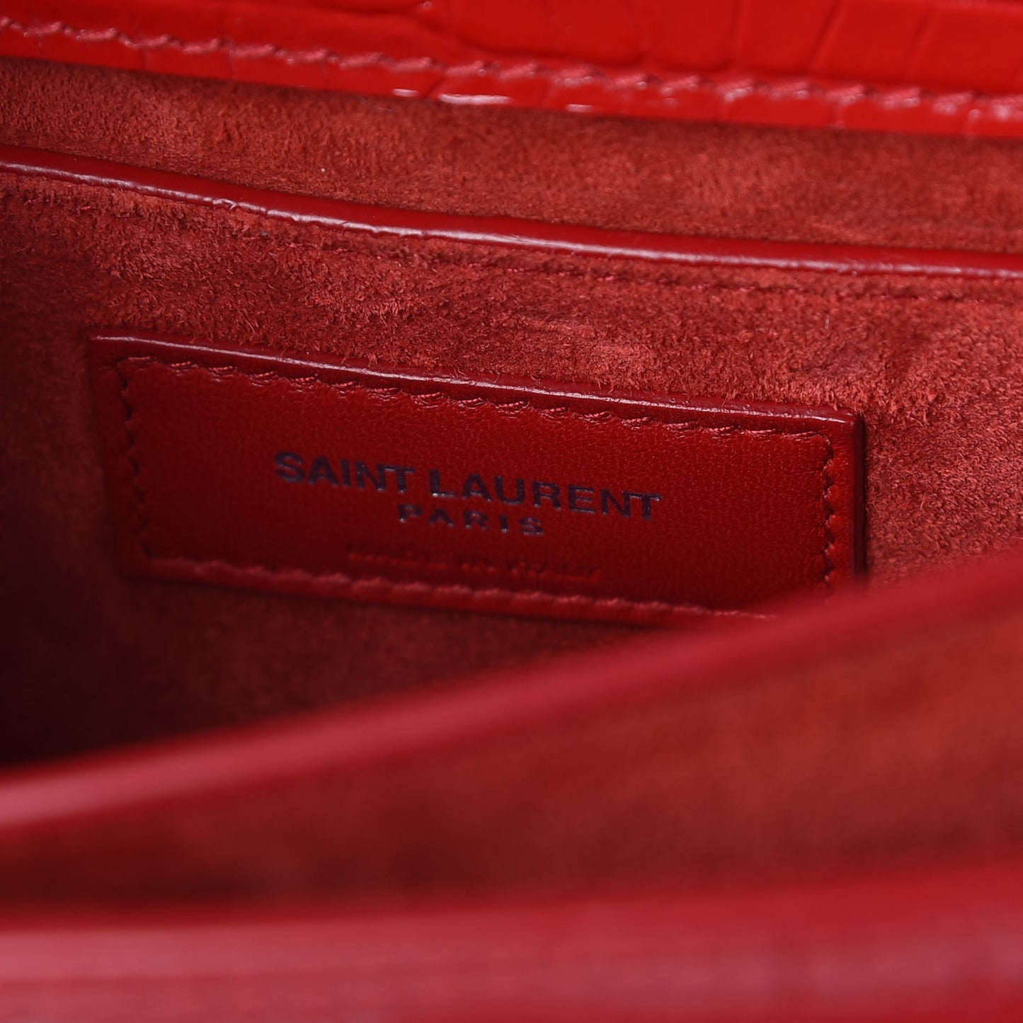 Calfskin Crocodile Embossed Medium Monogram Sunset Rouge Eros