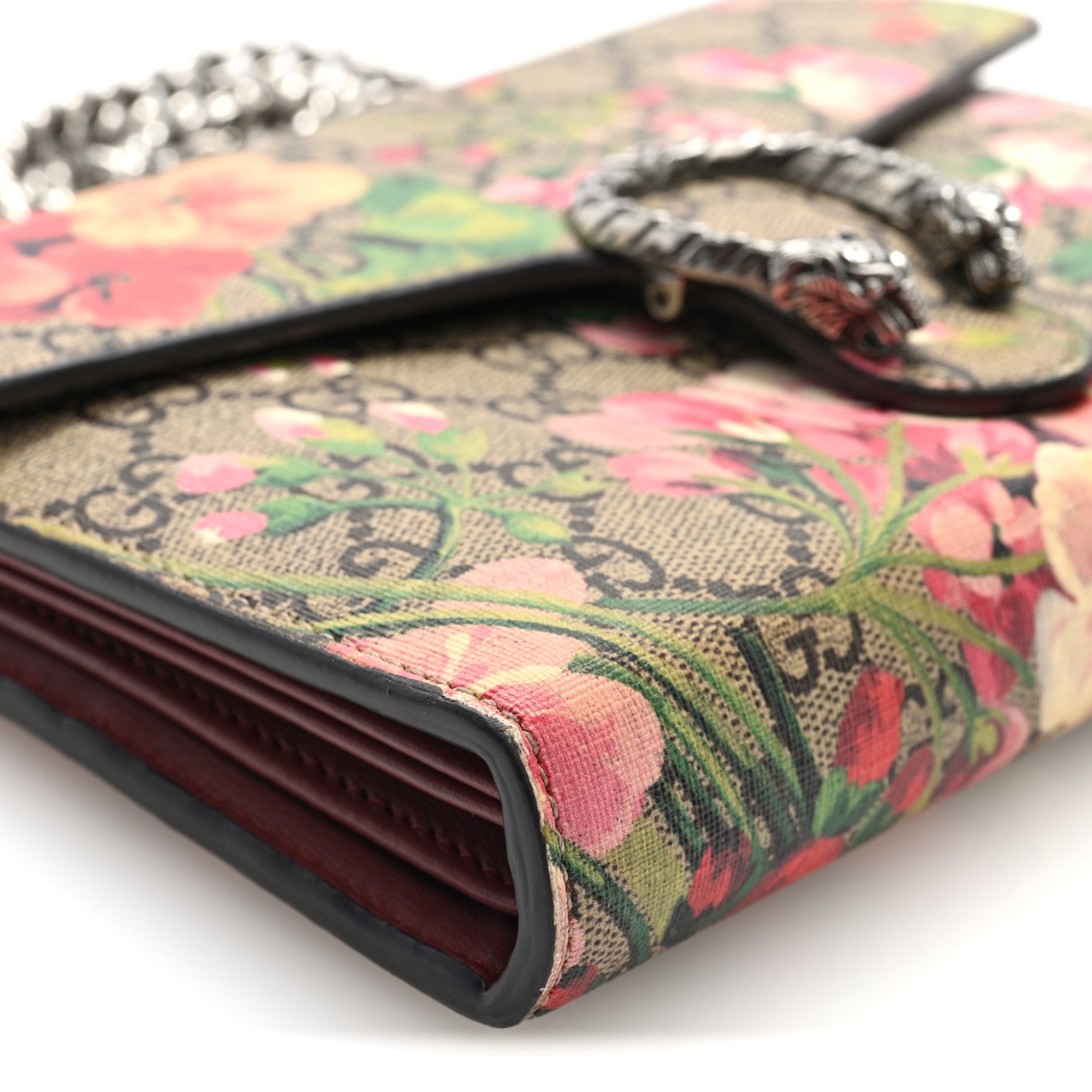 Gucci GG Supreme Monogram Blooms Mini Dionysus Chain Wallet Beige Multicolor Dry Rose 8 of 9