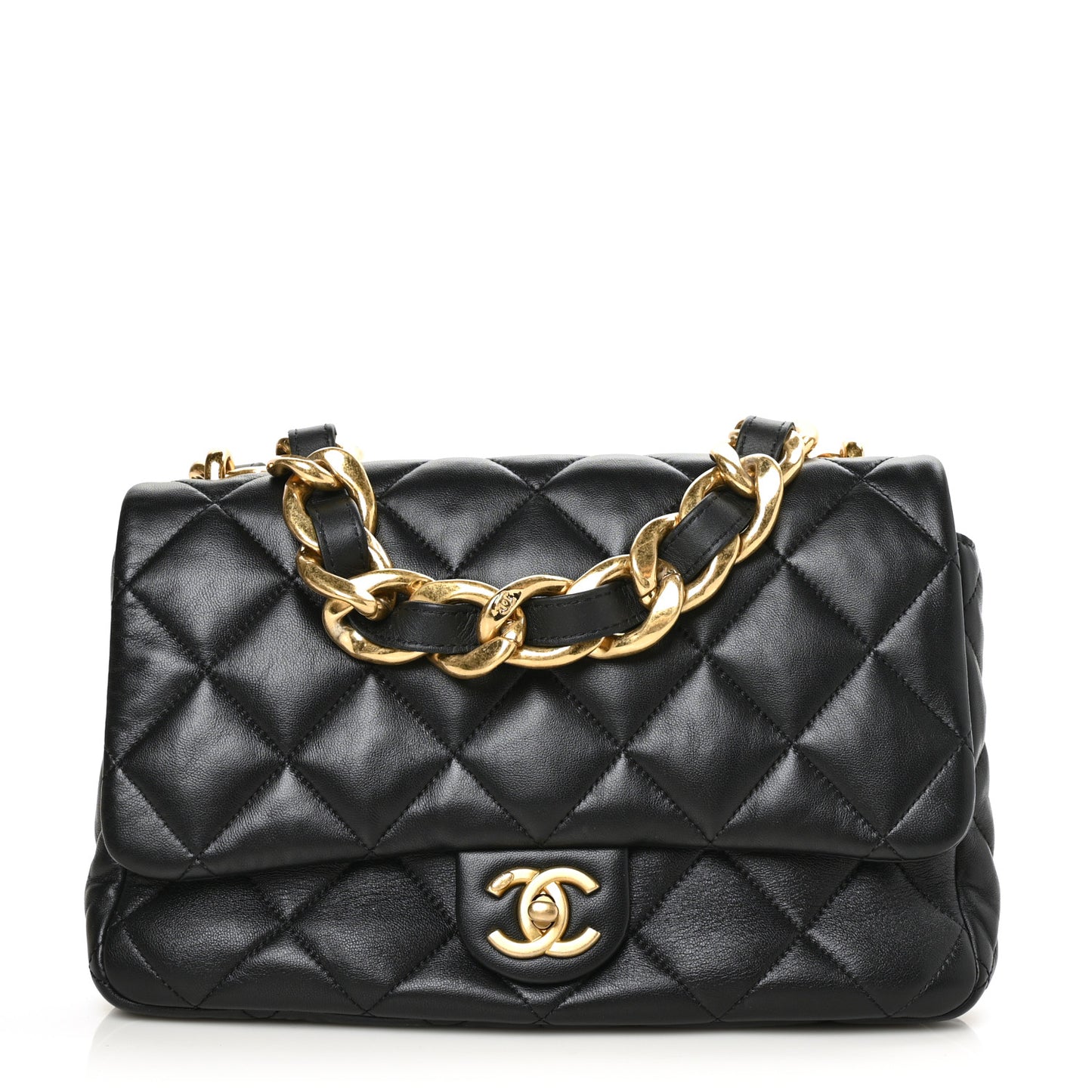 Lambskin Quilted Large CC Funky Town Flap Black