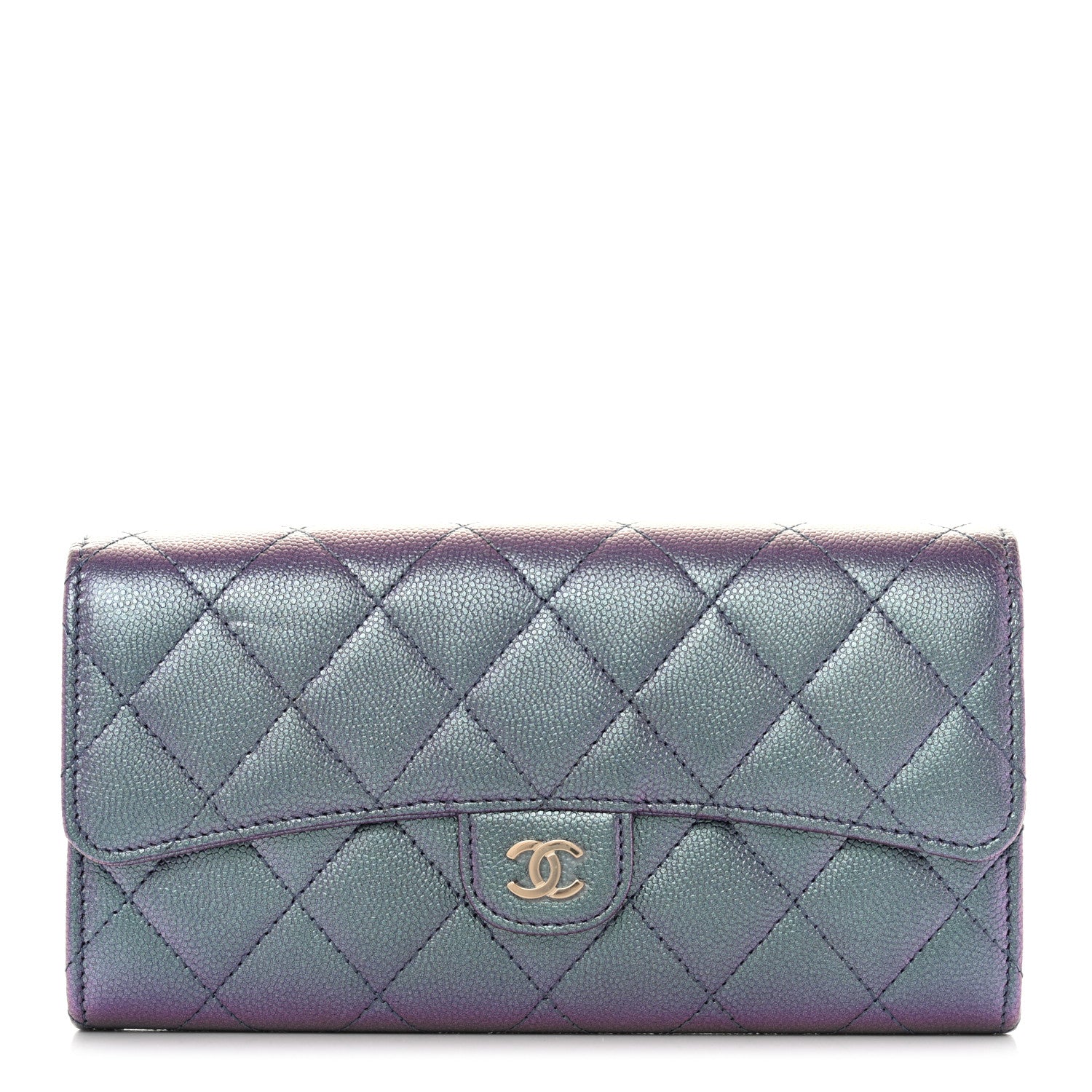 Chanel Iridescent Caviar Quilted Large Gusset Flap Wallet Dark Blue 1 of 12