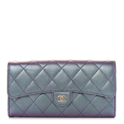 Chanel Iridescent Caviar Quilted Large Gusset Flap Wallet Dark Blue 1 of 12