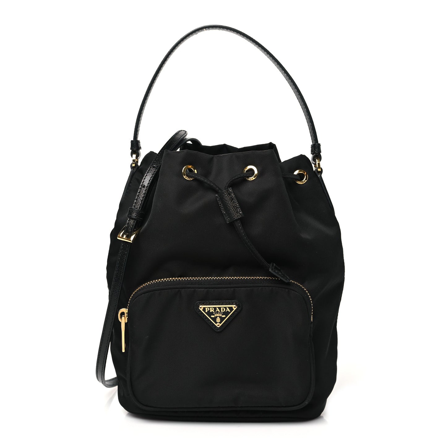 Saffiano Tessuto Nylon Mini Bucket Crossbody Bag Black