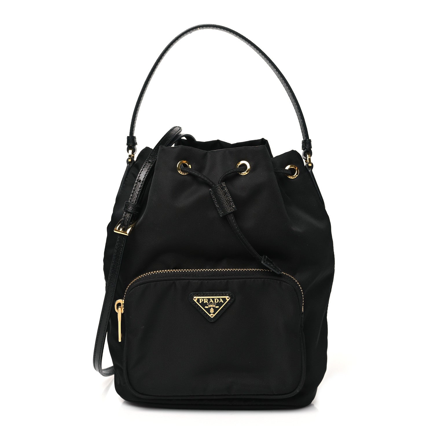 Prada Saffiano Tessuto Nylon Mini Bucket Crossbody Bag Black 1 of 9