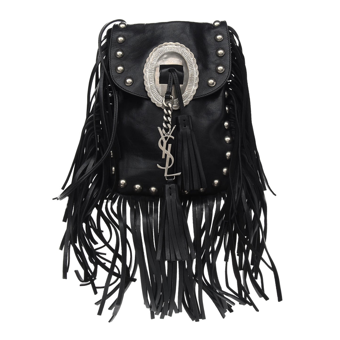 Calfskin Fringe Small Studded Anita Crossbody Bag Black