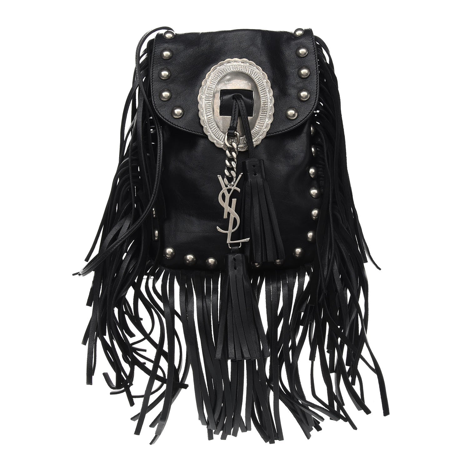 Saint Laurent Calfskin Fringe Small Studded Anita Crossbody Bag Black 1 of 9