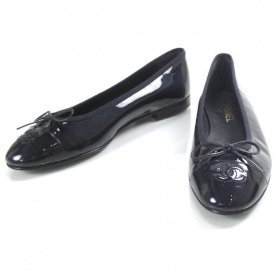 Chanel Patent Classic CC Ballet Flats 40 Navy 1 of 9