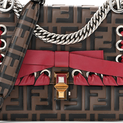 Fendi Vitello Shiny Nappa Bi-Color FF 1974 Lace Up Bow Embossed Small Kan I Shoulder Bag Maya Black Fragola 8 of 11