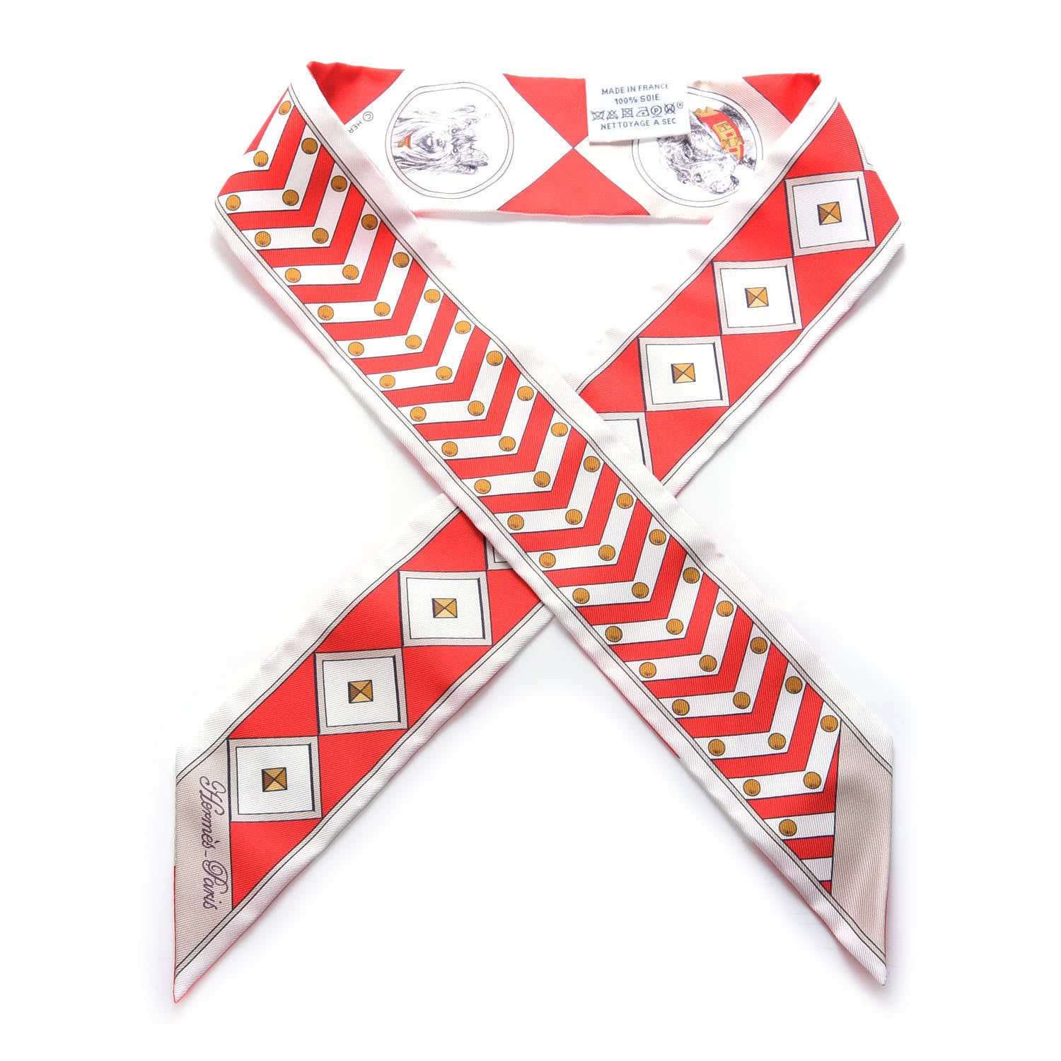 Hermes Silk Colliers Et Chiens Twilly Rouge White Mastic 1 of 3