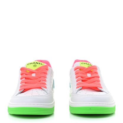 Chanel Calfskin Womens Logo Sneakers 37.5 White Multicolor 2 of 8