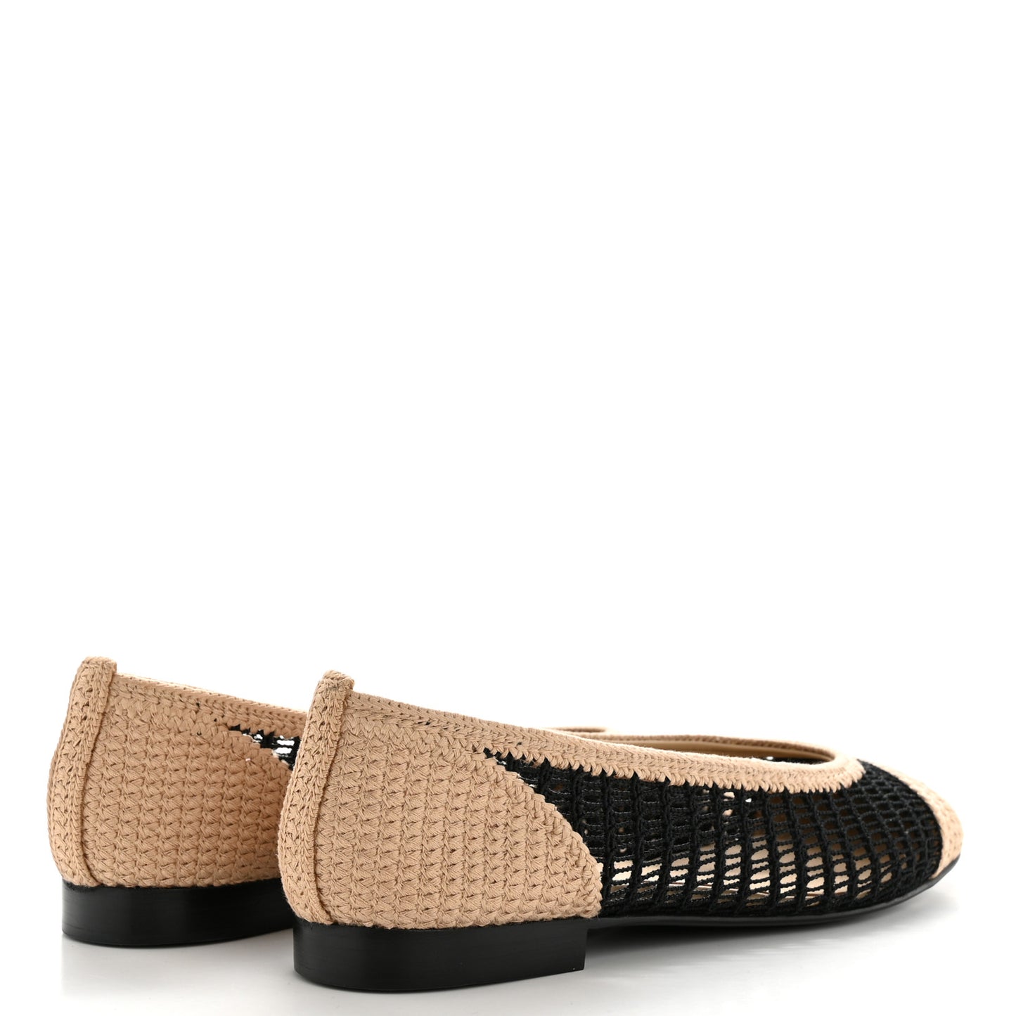 Raffia Cap Toe Ballerina Flats 39 Black Beige