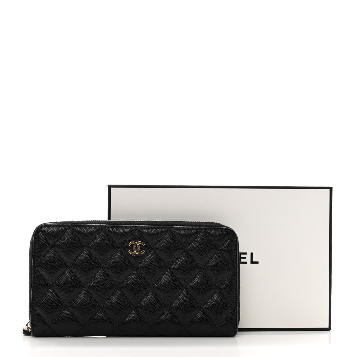 Caviar Quilted Large Gusset Zip Around Wallet Black
