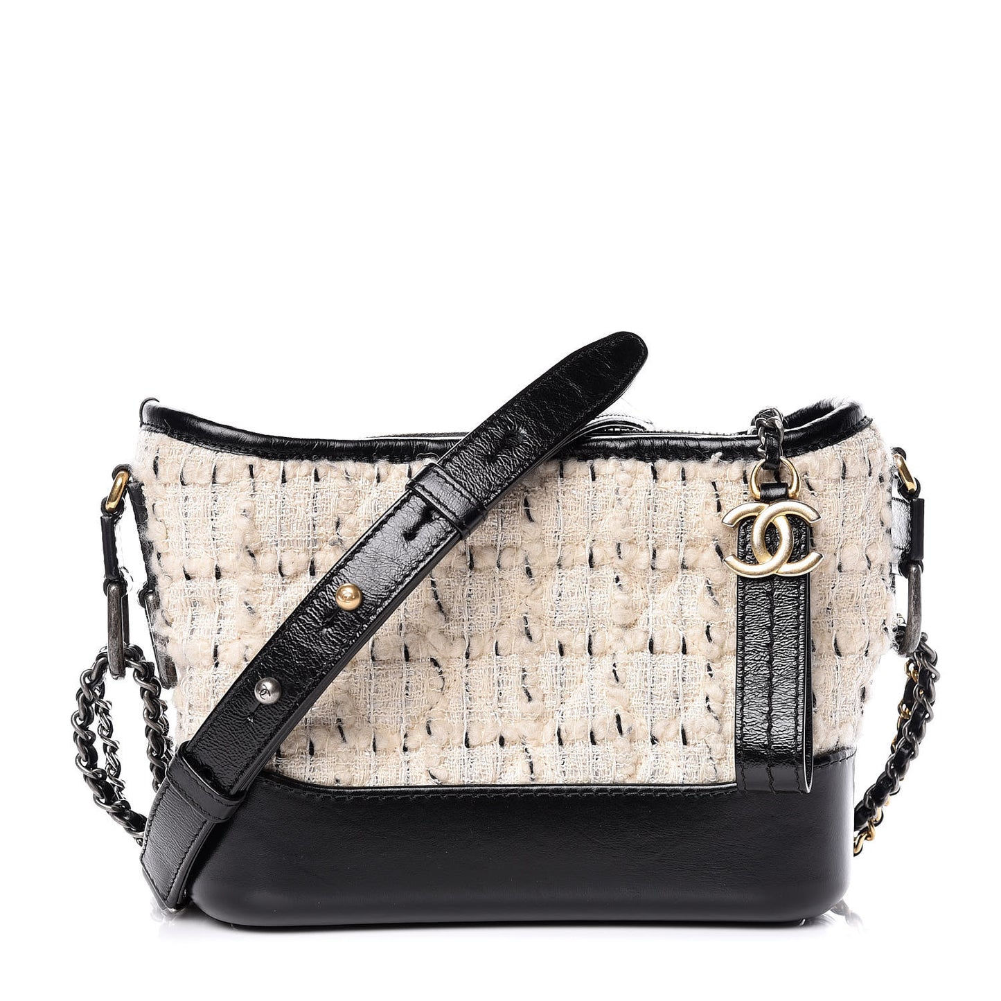 Tweed Calfskin Quilted Small Gabrielle Hobo Ivory Black