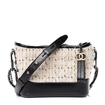 Chanel Tweed Calfskin Quilted Small Gabrielle Hobo Ivory Black 1 of 10