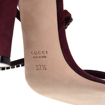 Gucci Suede Crystal Ankle Strap Sandals 37.5 Burgundy 6 of 9
