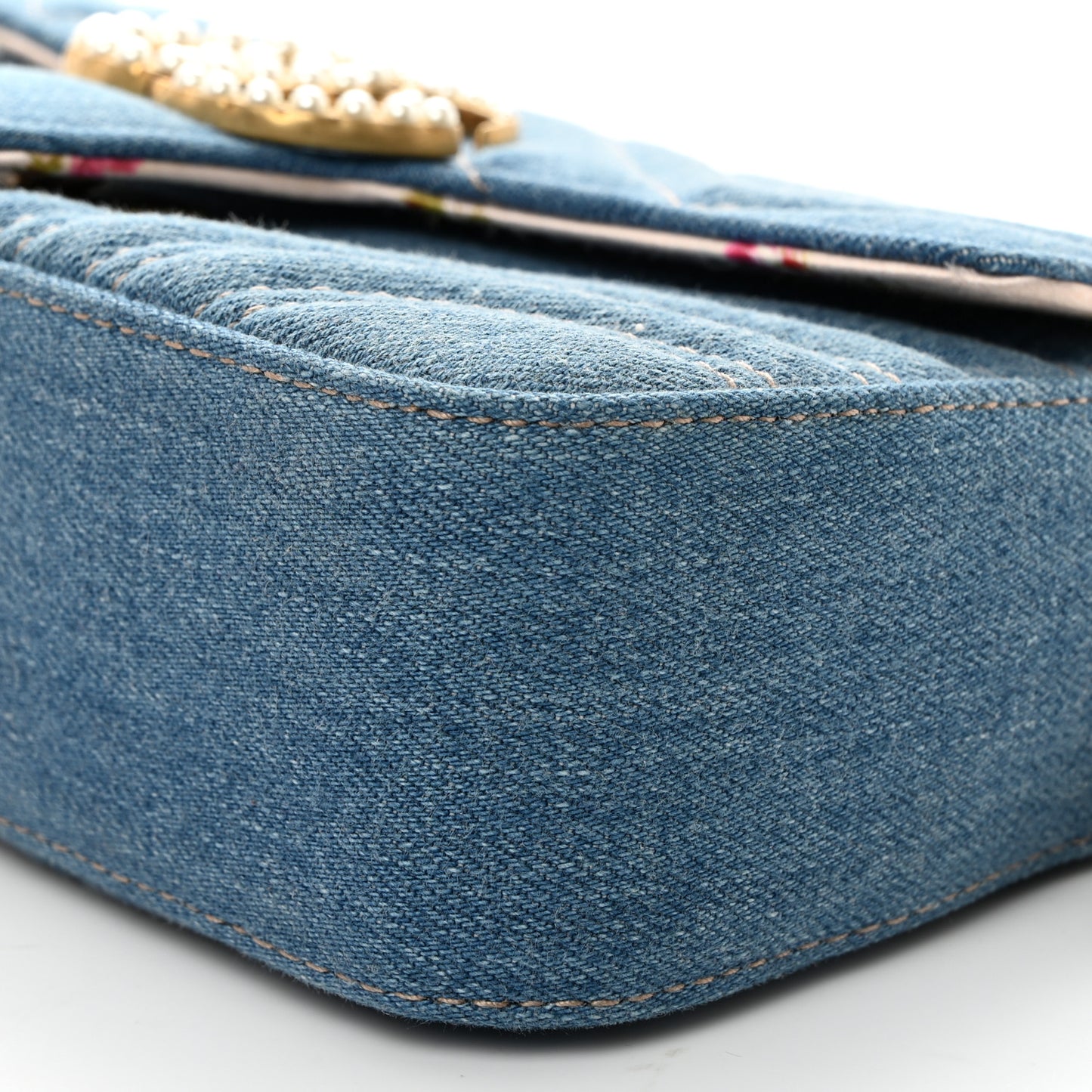 Denim Matelasse Mini Pearly GG Marmont Shoulder Bag Blue