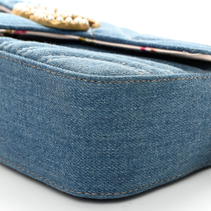 Gucci Denim Matelasse Mini Pearly GG Marmont Shoulder Bag Blue 10 of 10