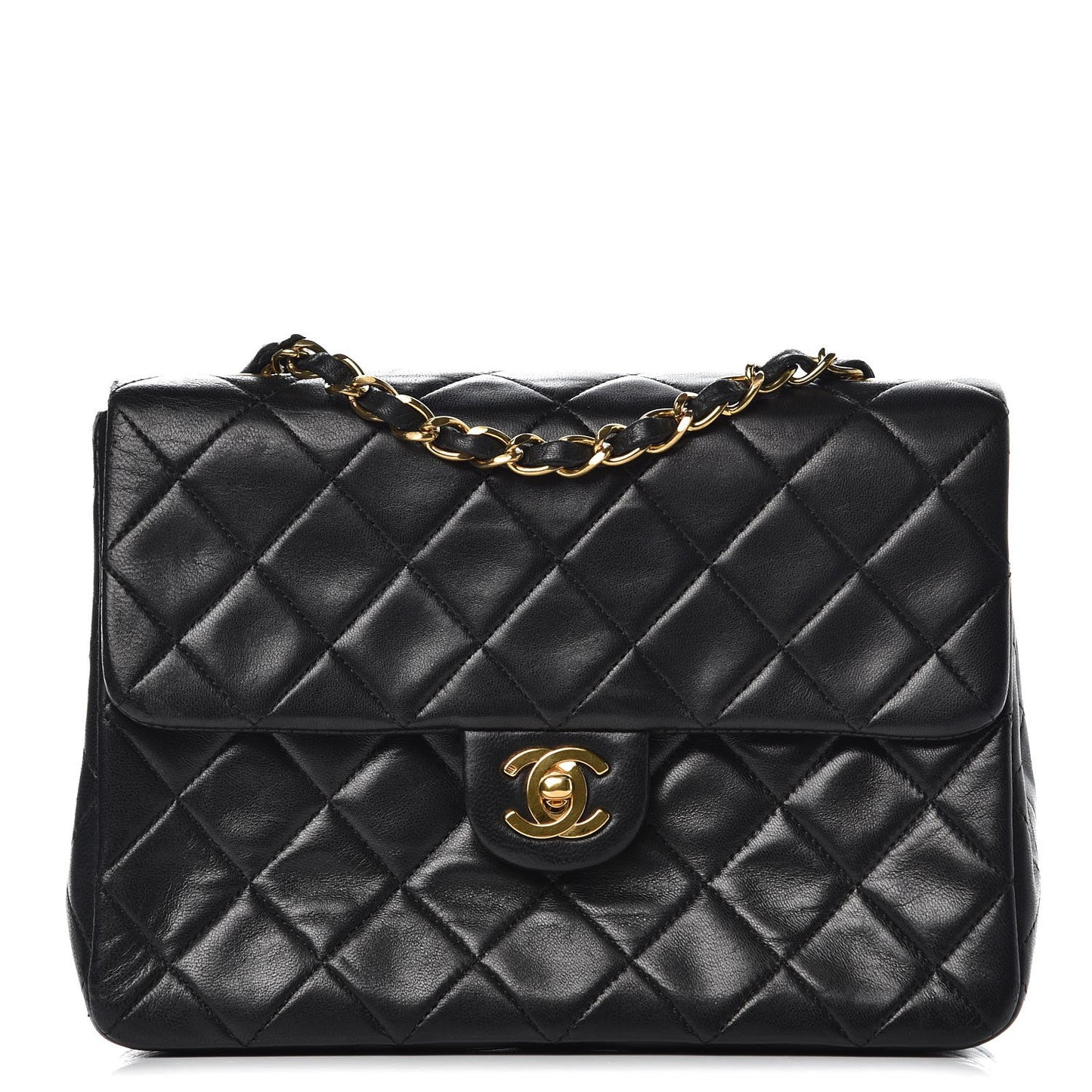 Lambskin Quilted Mini Square Flap Black