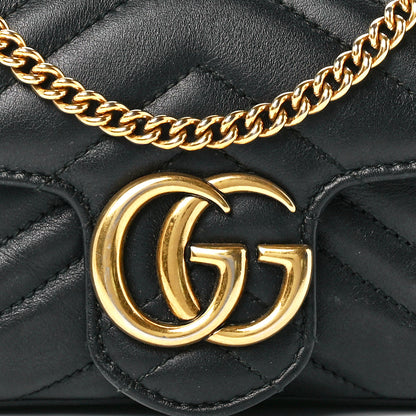 Gucci Calfskin Matelasse Super Mini GG Marmont Shoulder Bag Black 8 of 12