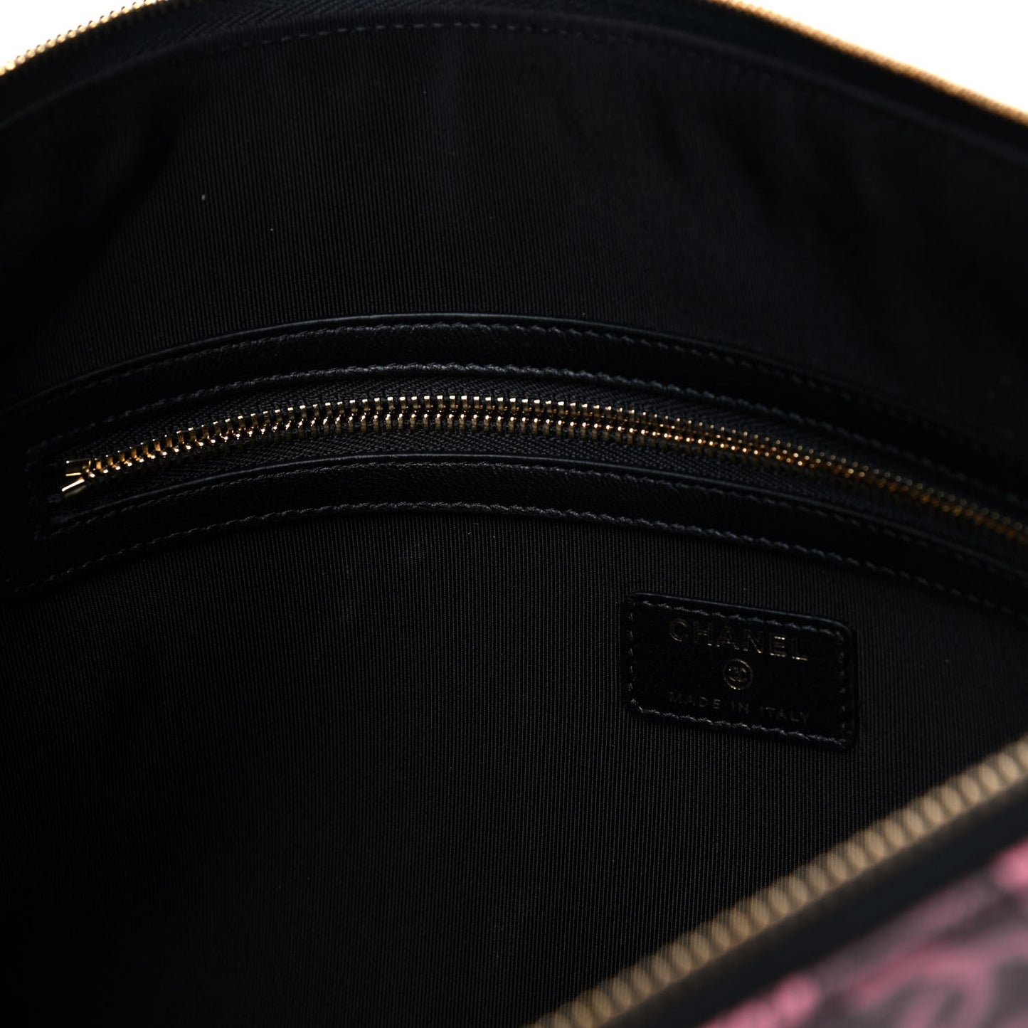 Coated Canvas Lambskin Quilted Large Camellia Cosmetic Case Pink Black