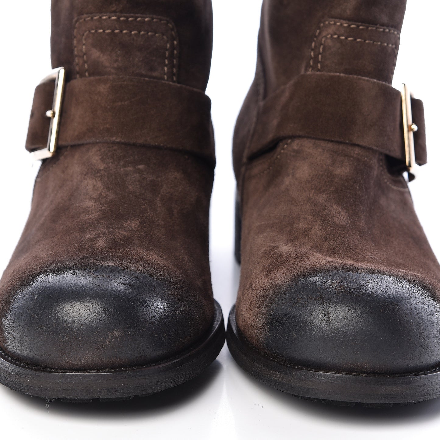 Distressed Waxed Suede Youth Biker Boots 37 Brown