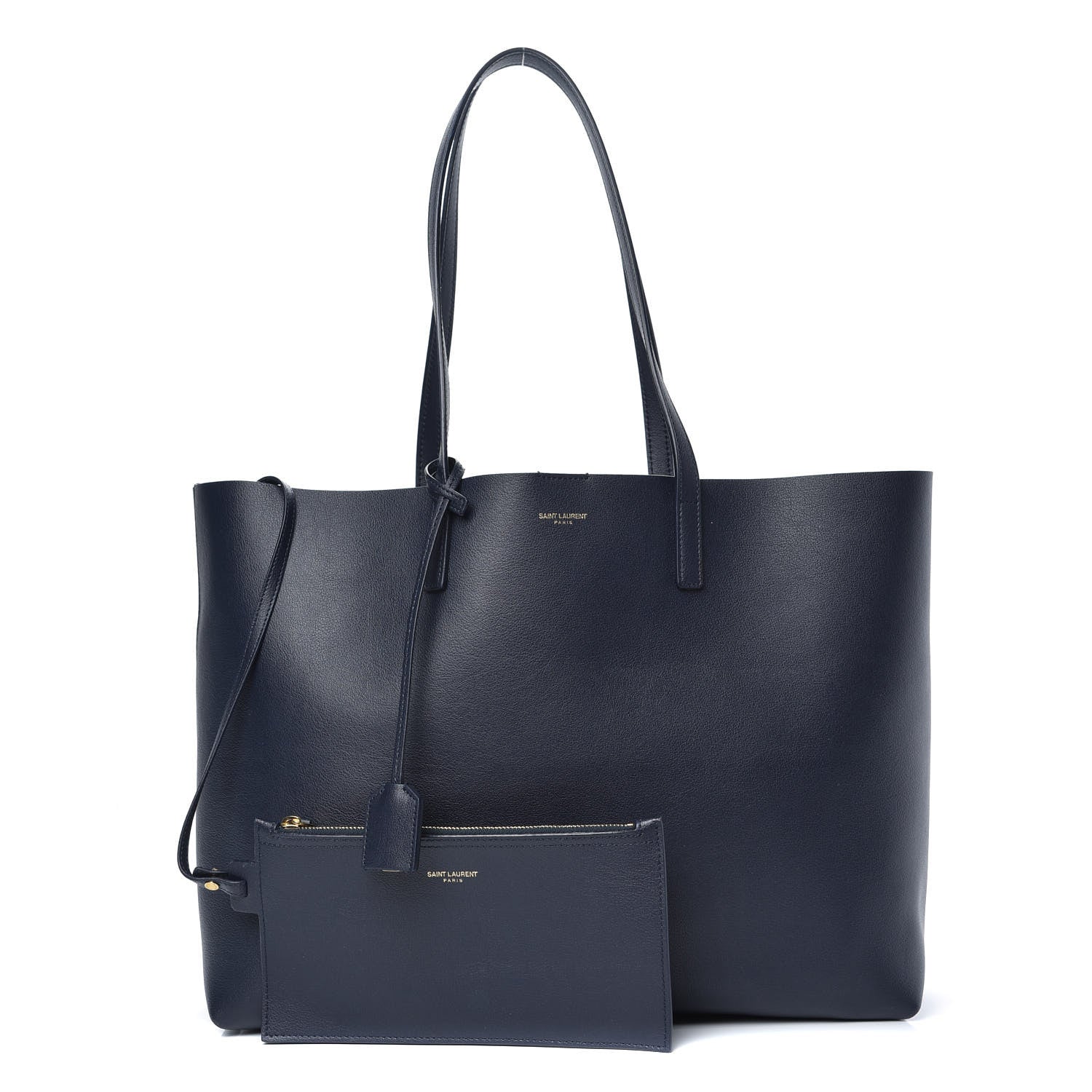 Saint Laurent Calfskin Large Shopping Tote Navy 1 of 10