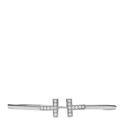 Tiffany 18K White Gold Diamond T Wire Bracelet 1 of 3