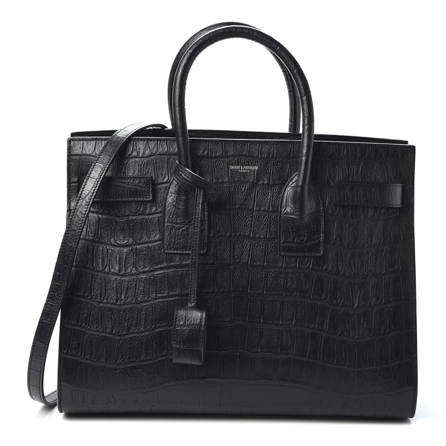 Saint Laurent Calfskin Crocodile Embossed Small Sac de Jour Black 1 of 9
