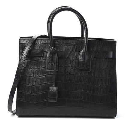 Saint Laurent Calfskin Crocodile Embossed Small Sac de Jour Black 1 of 9