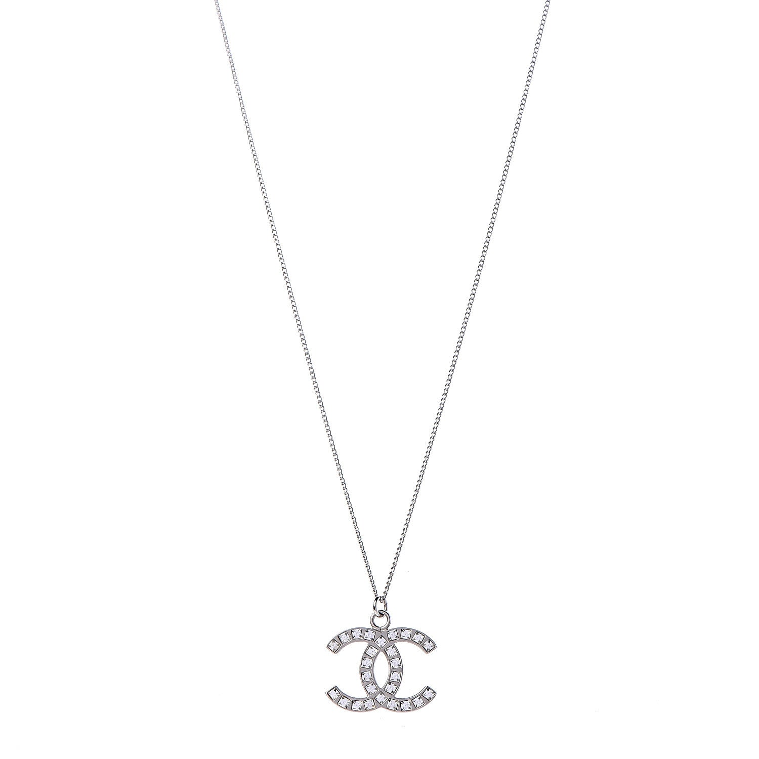 Chanel Baguette Crystal Large CC Necklace Silver 1 of 6