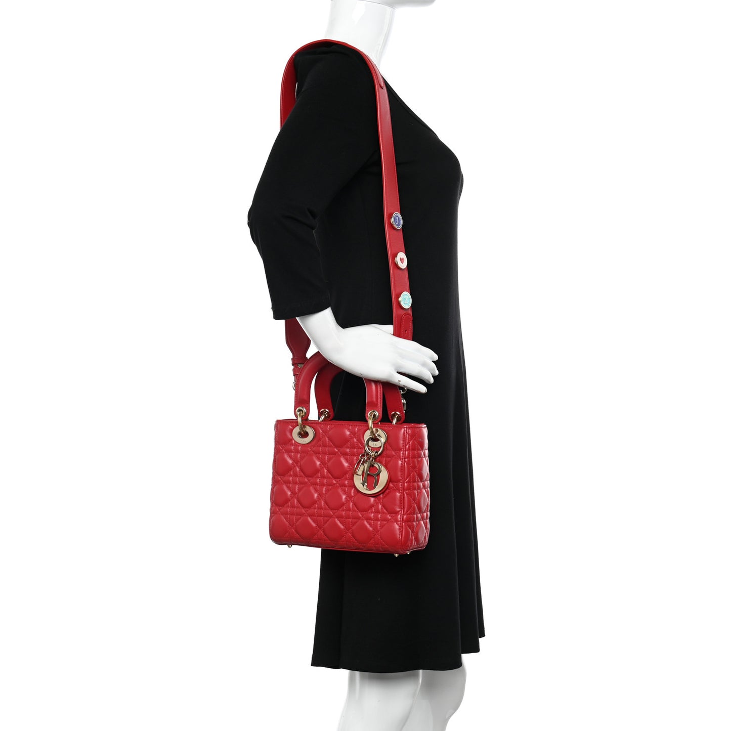 Lambskin Cannage Small Lucky Badges My Lady Dior Red