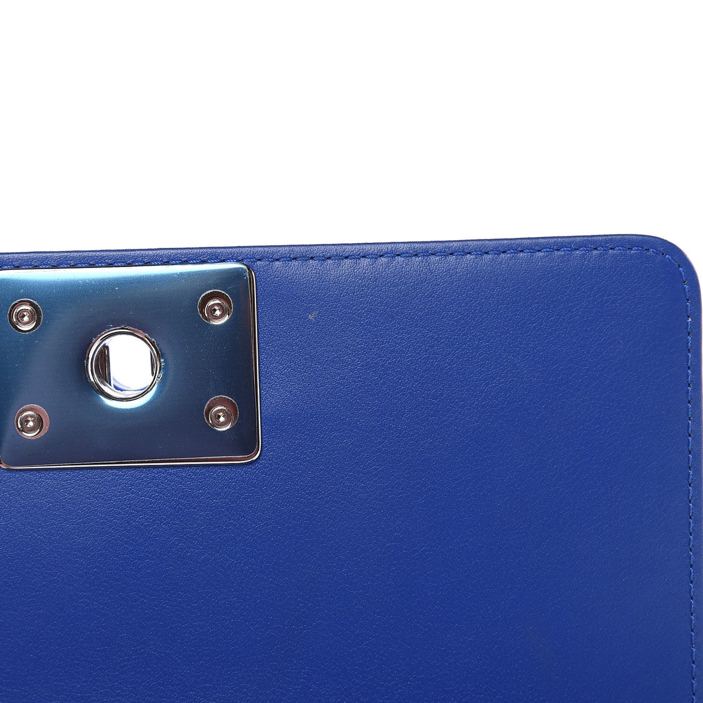 Patent Calfskin Quilted Small Plexiglass Boy Flap Blue
