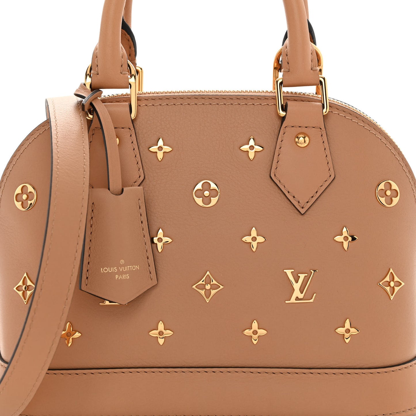 Calfskin Metal Monogram Alma BB Camel Brown