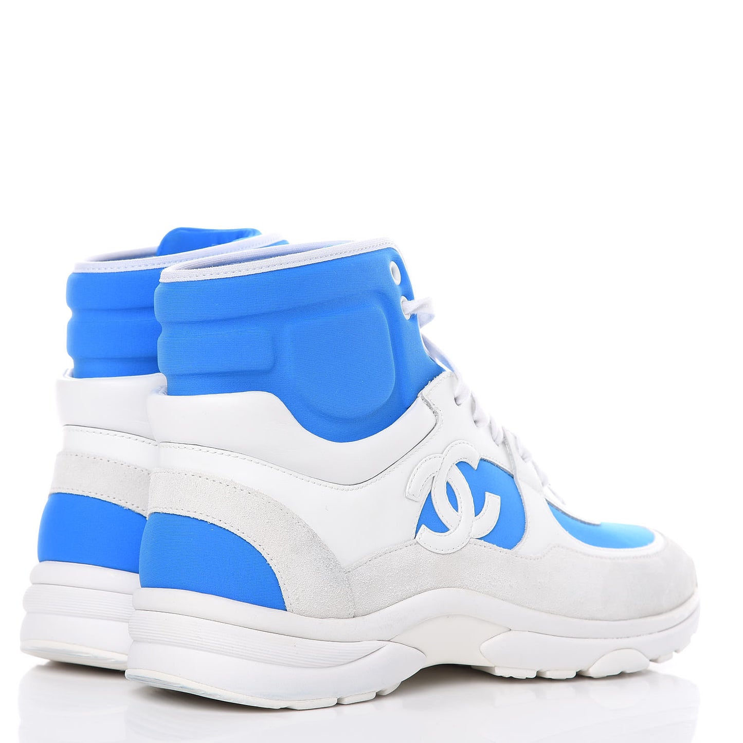 Suede Calfskin Lambskin High Top CC Sneakers 39 White Blue