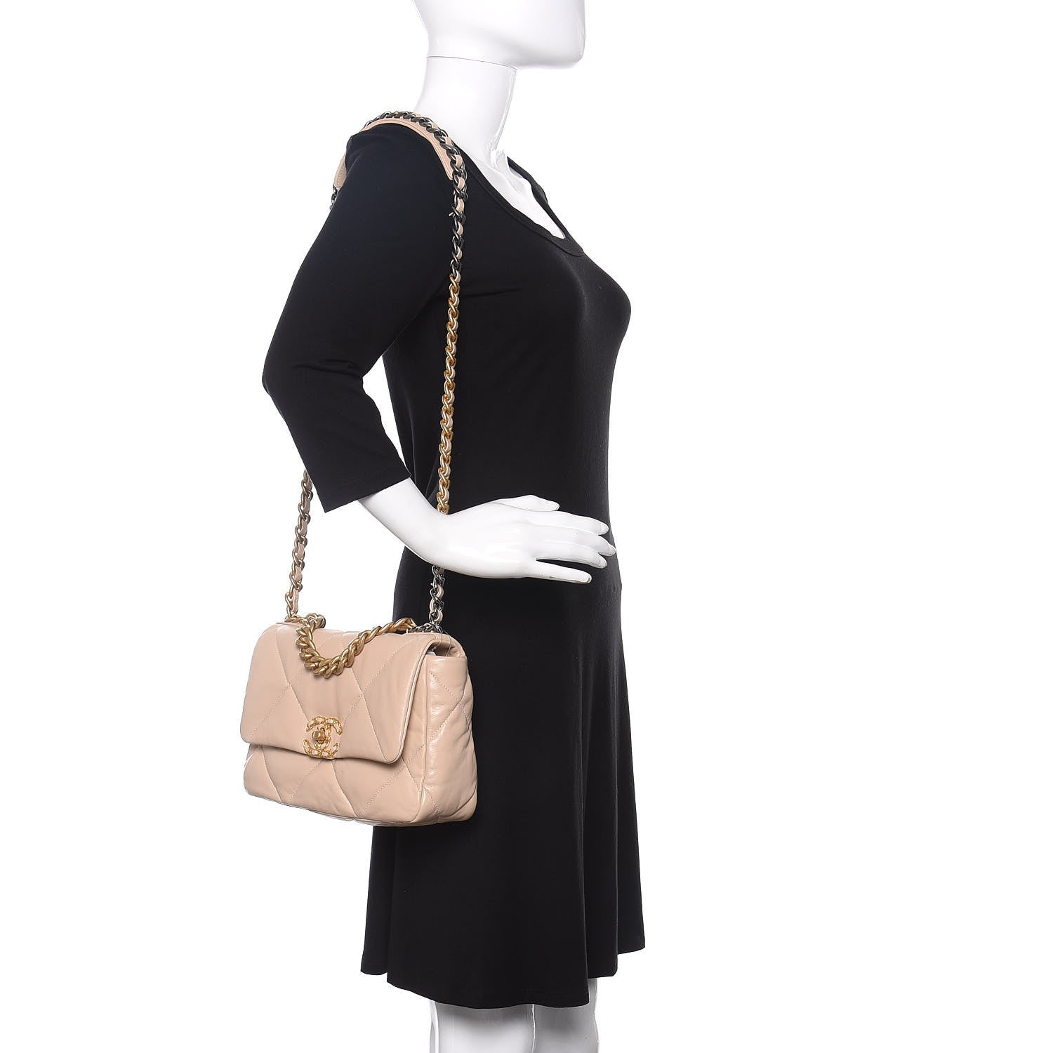 Chanel Lambskin Quilted Medium 19 Flap Beige 2 of 10