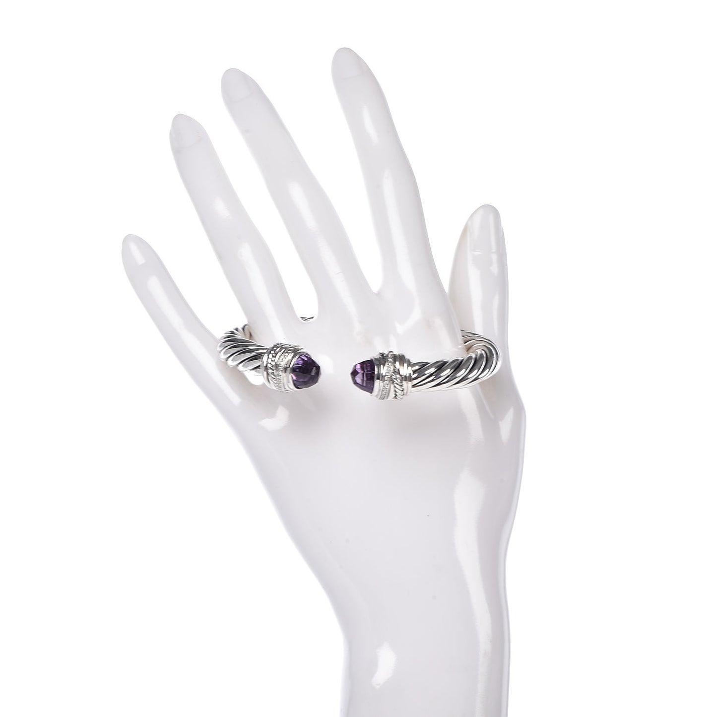 Sterling Silver Diamond Amethyst 7mm Cable Crossover Bracelet