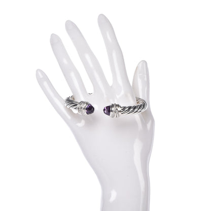 David Yurman Sterling Silver Diamond Amethyst 7mm Cable Crossover Bracelet 2 of 4