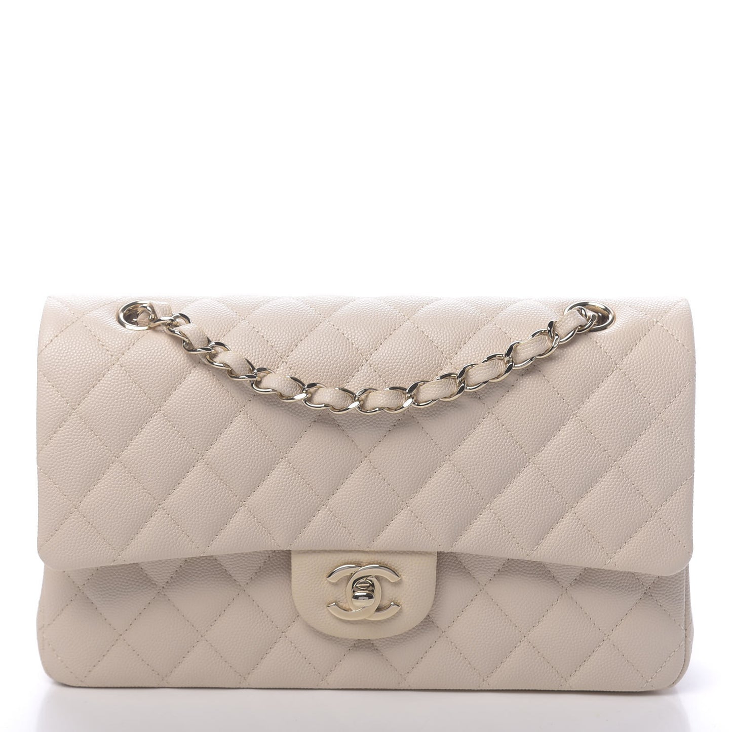 Caviar Quilted Medium Double Flap Light Beige