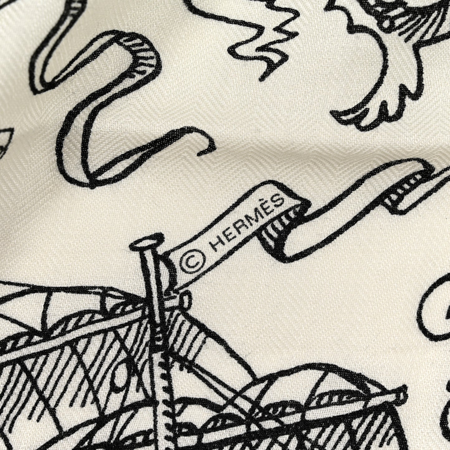 Silk Cashmere Tatouages Marins Shawl 140 Black White