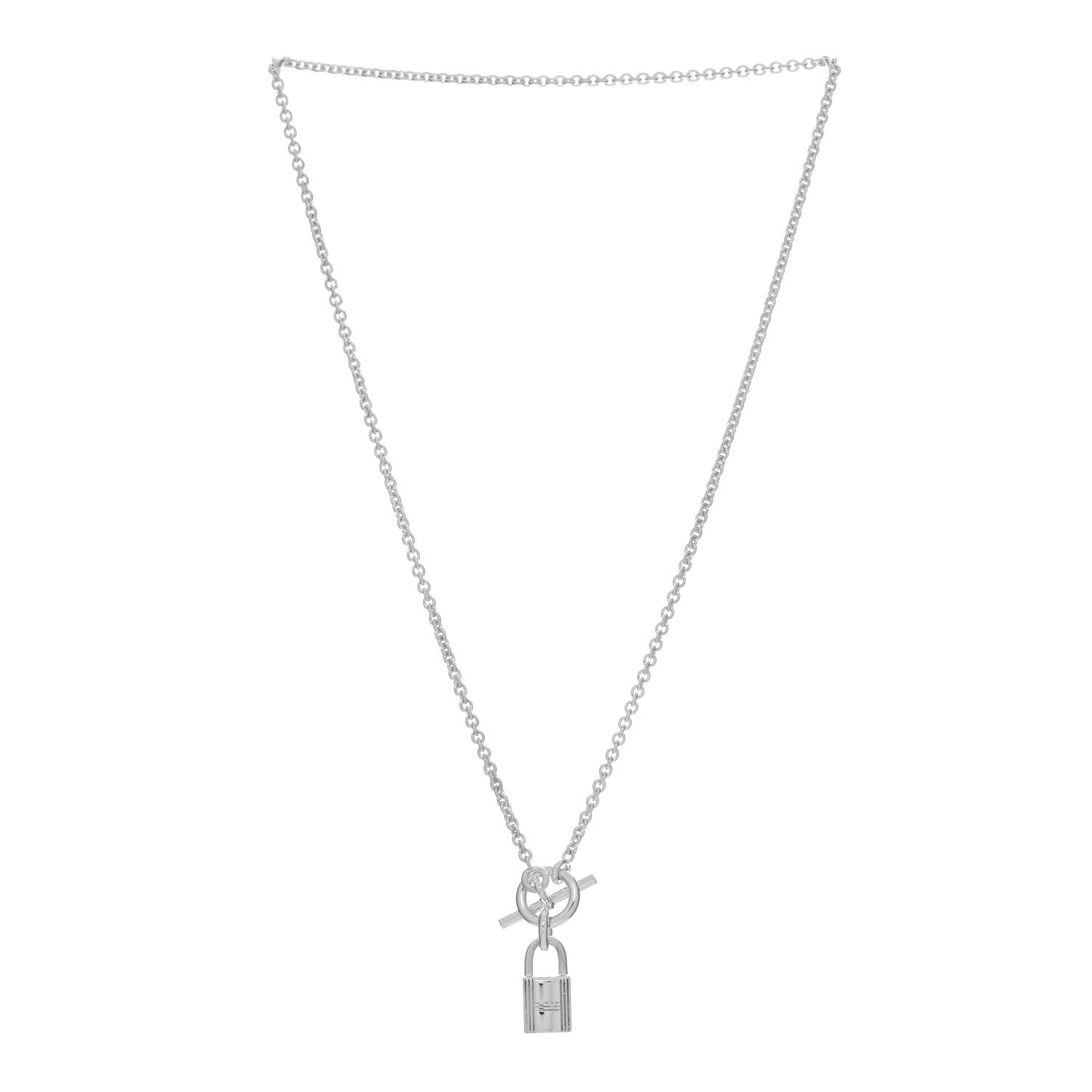 Hermes Sterling Silver Cadenas Kelly Lock Pendant Necklace 3 of 6
