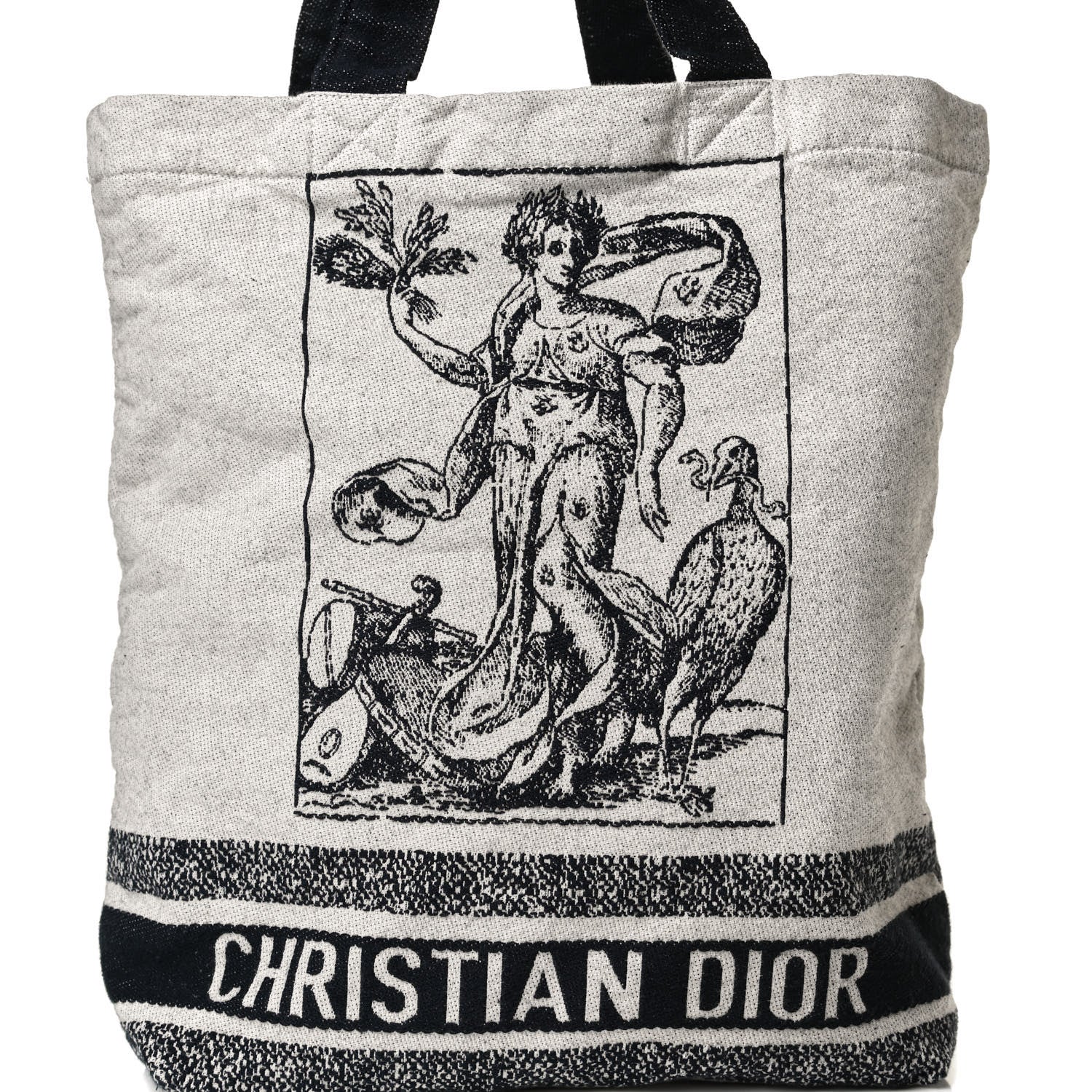 Christian Dior Canvas Print Cruise Tote Ivory Black 11 of 11