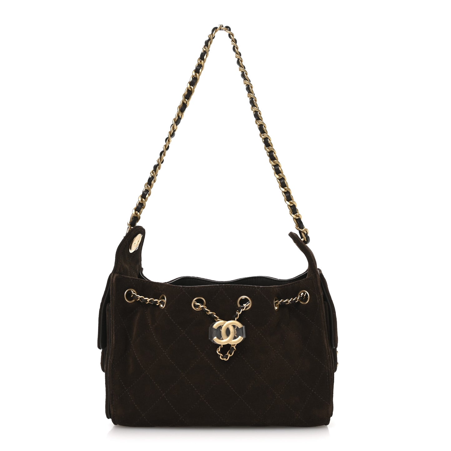 Suede Quilted Mini Chanel 25 Handbag Dark Brown