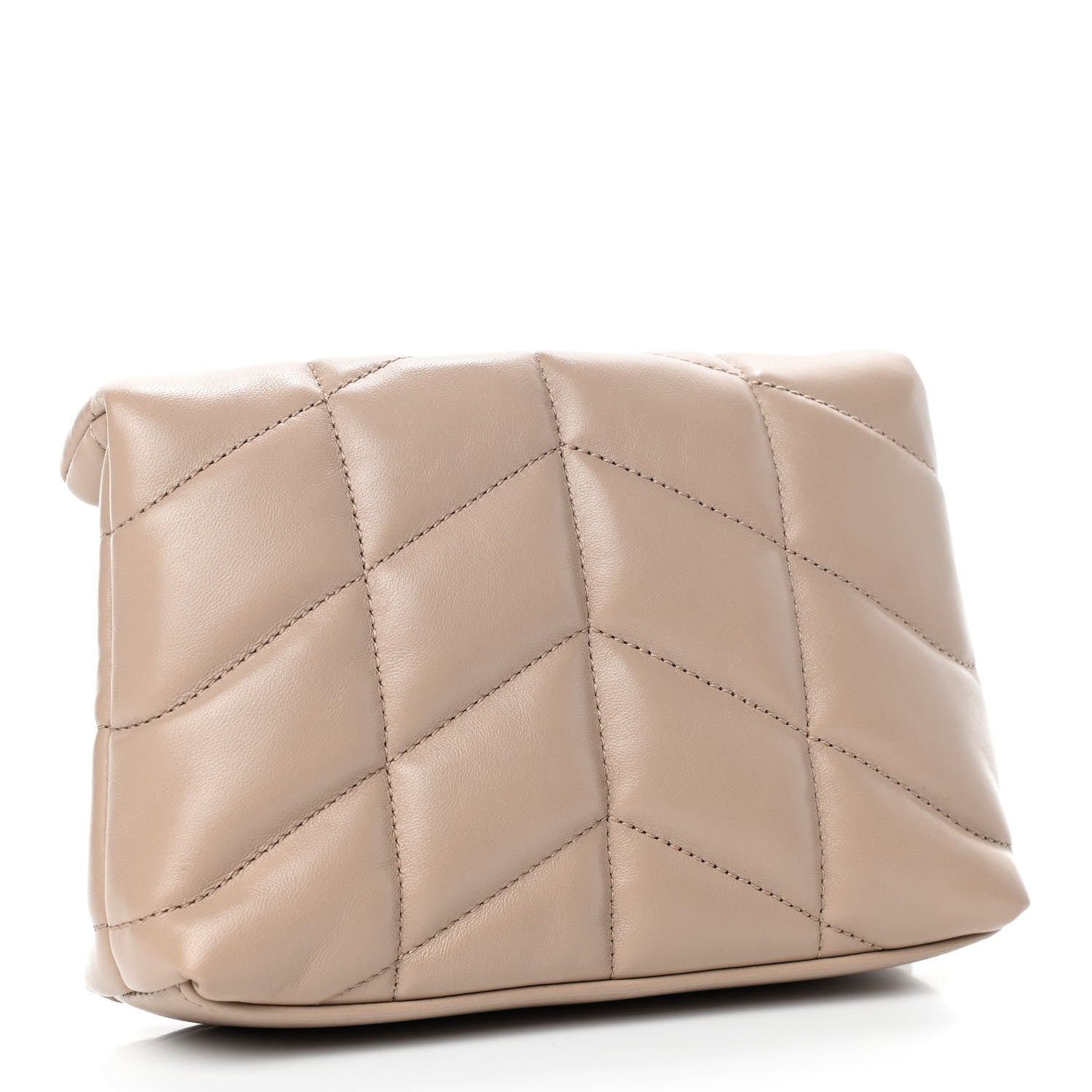 Saint Laurent Lambskin Monogram Loulou Puffer Pouch Clutch Dark Beige 2 of 4