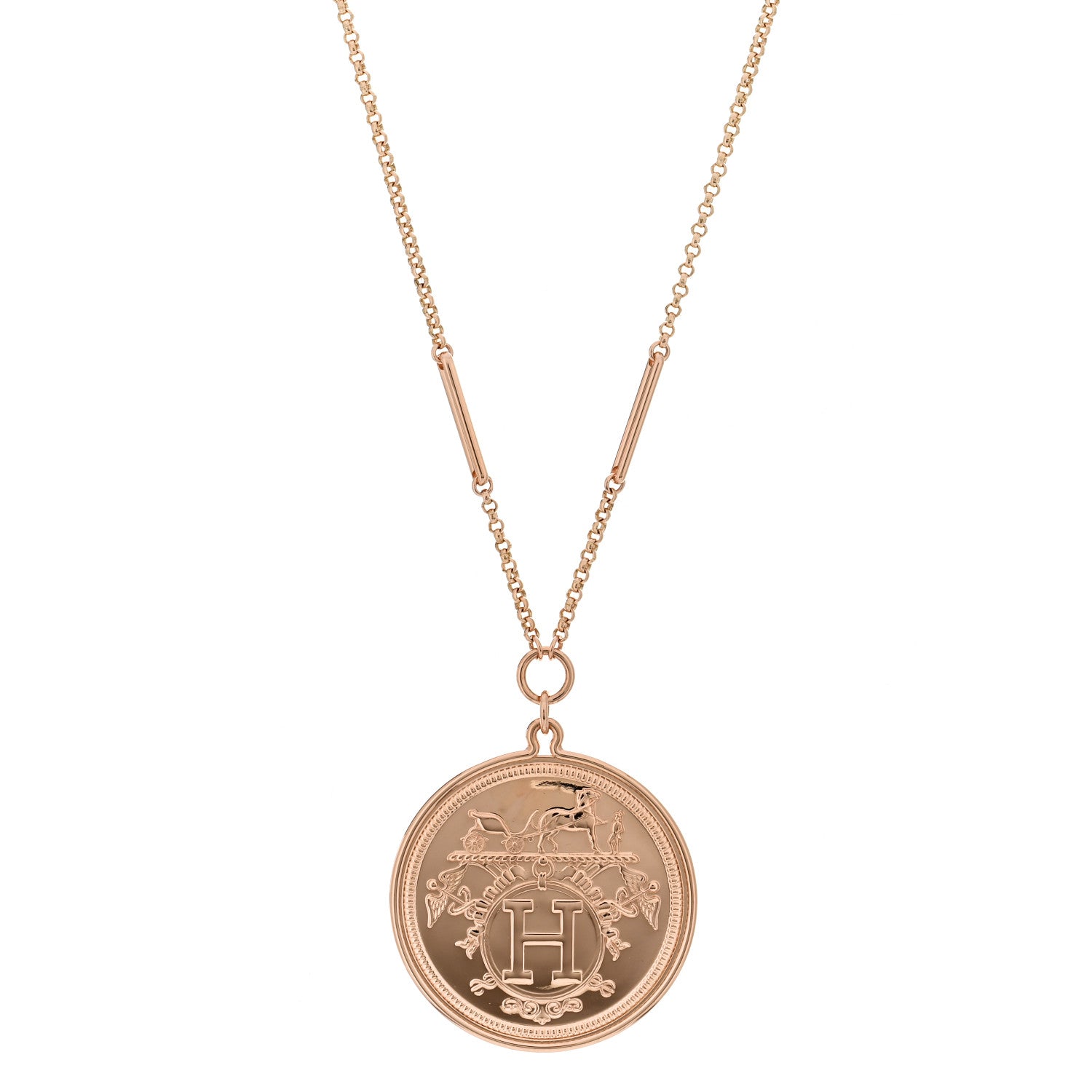 Hermes 18K Rose Gold Diamond TGM Ex-Libris Pendant Necklace ST 1 of 5