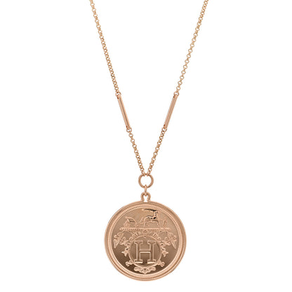 Hermes 18K Rose Gold Diamond TGM Ex-Libris Pendant Necklace ST 1 of 5