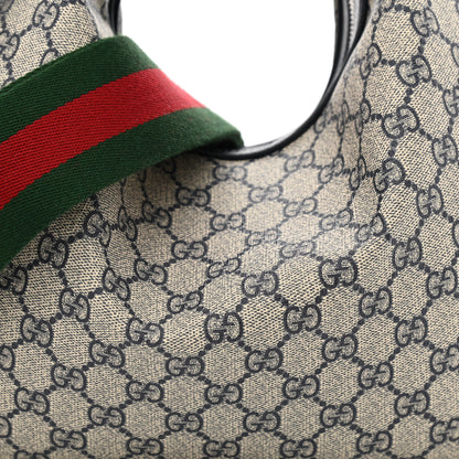 Gucci GG Supreme Monogram Textured Calfskin Web Large Attache Shoulder Bag Beige Blue 8 of 11